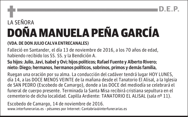 DOÑA MANUELA PEÑA GARCÍA