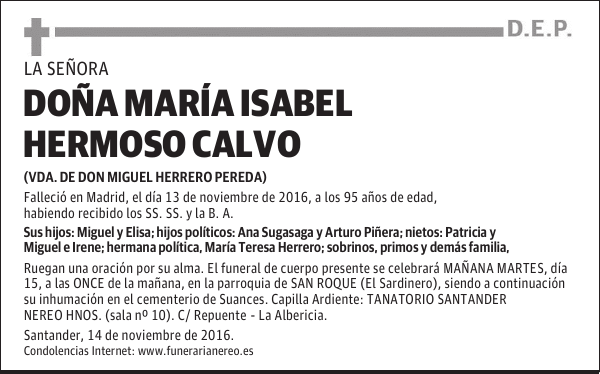 DOÑA MARÍA ISABEL HERMOSO CALVO