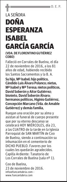 DOÑA ESPERANZA ISABEL GARCÍA GARCÍA