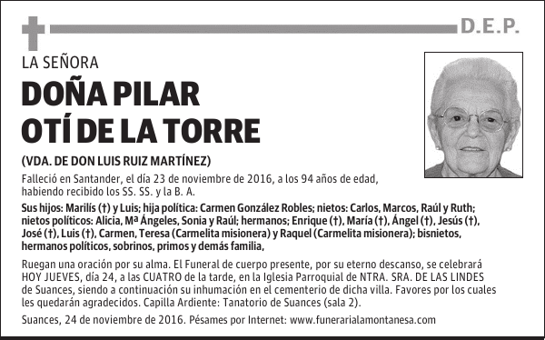 DOÑA PILAR OTÍ DE LA TORRE