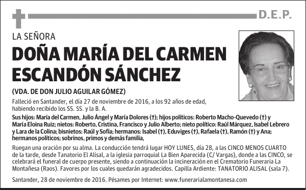 DOÑA MARÍA DEL CARMEN ESCANDÓN SÁNCHEZ