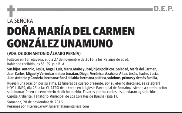 DOÑA MARÍA DEL CARMEN GONZÁLEZ UNAMUNO