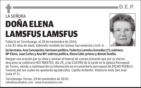 DOÑA ELENA LAMSFUS LAMSFUS