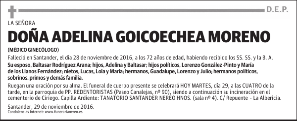 DOÑA ADELINA GOICOECHEA MORENO