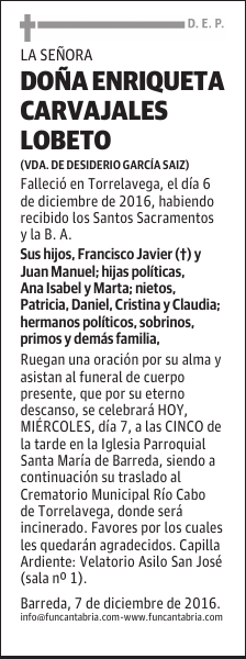 Doña Enriqueta Carvajales Lobeto