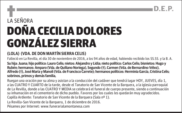 DOÑA CECILIA DOLORES GONZÁLEZ SIERRA