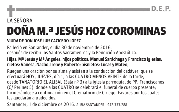 DOÑA M JESUS HOZ COROMINAS