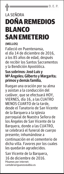 DOÑA REMEDIOS BLANCO SAN EMETERIO