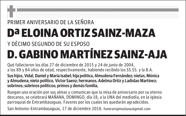 Dª ELOINA ORTIZ SAINZ-MAZA