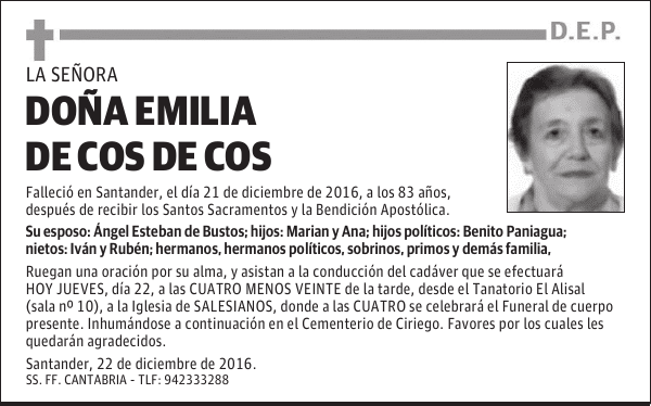 DOÑA EMILIA DE COS DE COS
