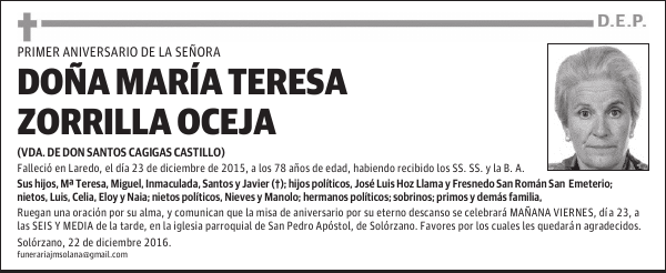 DOÑA MARÍA TERESA ZORRILLA OCEJA