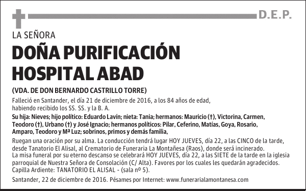 DOÑA PURIFICACIÓN HOSPITAL ABAD