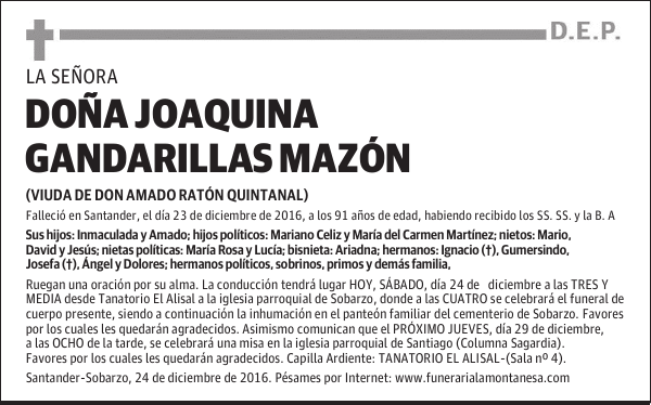 DOÑA JOAQUINA GANDARILLAS MAZÓN
