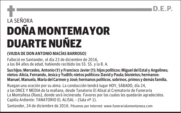 DOÑA MONTEMAYOR DUARTE NUÑEZ