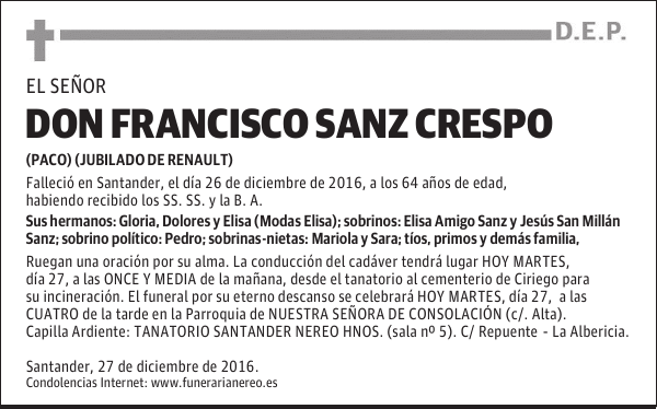 DON FRANCISCO SANZ CRESPO