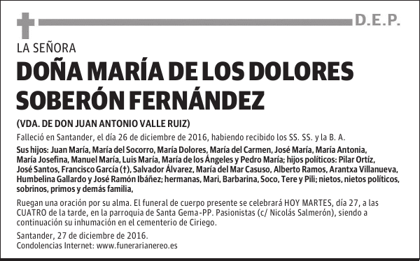 DOÑA MARÍA DE LOS DOLORES SOBERÓN FERNÁNDEZ
