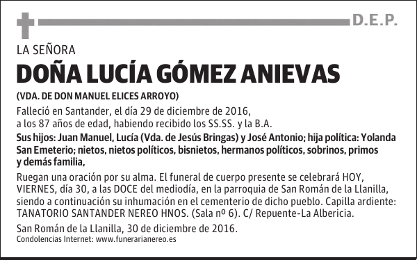 DOÑA LUCIA GOMEZ ANIEVAS
