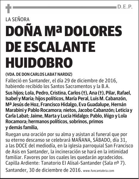 Doña Mª Dolores de Escalante Huidobro