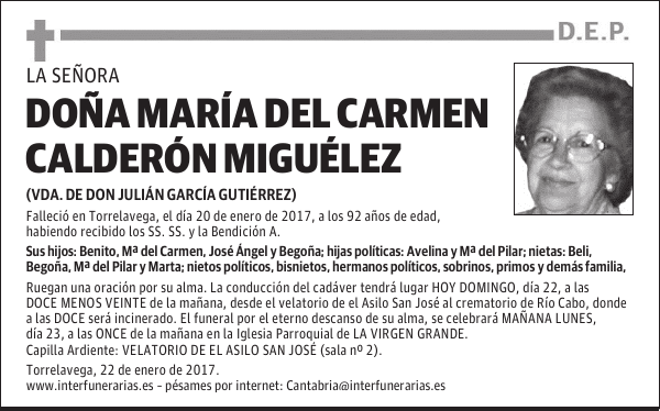 DOÑA MARÍA DEL CARMEN CALDERÓN MIGUÉLEZ