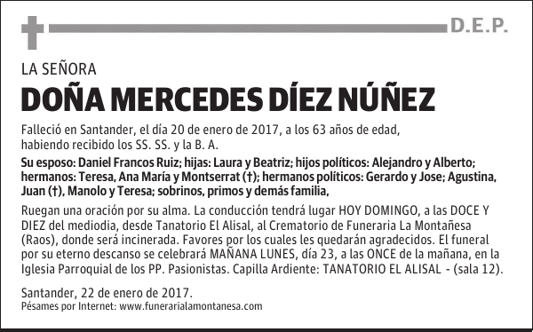 DOÑA MERCEDES DÍEZ NÚÑEZ