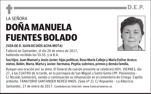 DOÑA MANUELA FUENTES BOLADO
