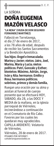 DOÑA EUGENIA MAZON VELASCO