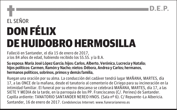 DON FÉLIX DE HUIDOBRO HERMOSILLA
