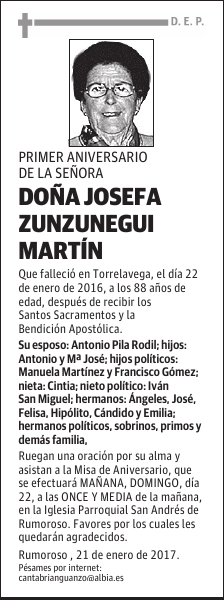 DOÑA JOSEFA ZUNZUNEGUI MARTÍN