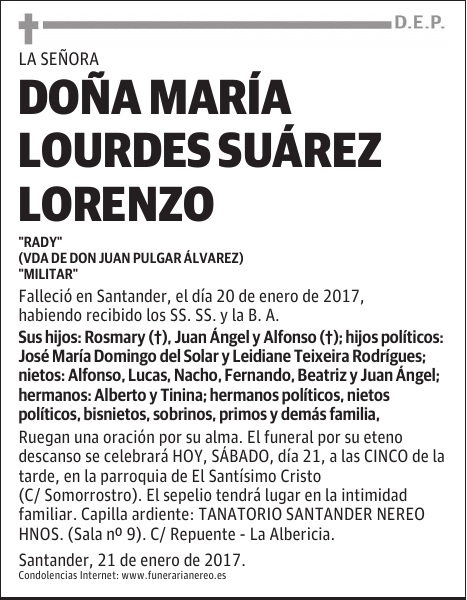 DOÑA MARÍA LOURDES SUÁREZ LORENZO