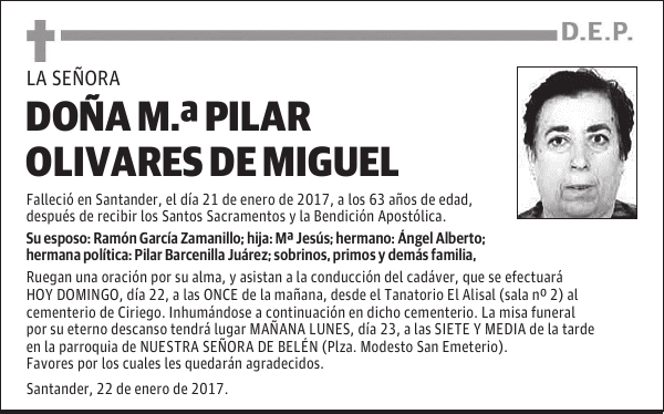 DOÑA Mª PILAR OLIVARES DE MIGUEL