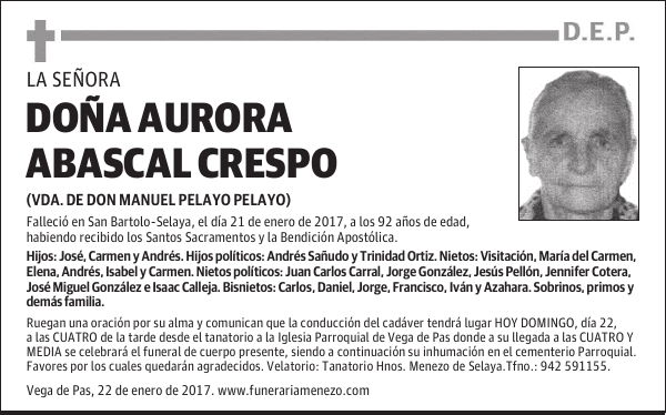 DOÑA AURORA ABASCAL CRESPO