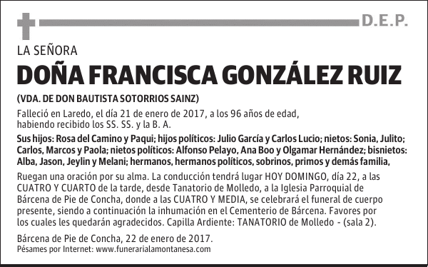 DOÑA FRANCISCA GONZÁLEZ RUIZ