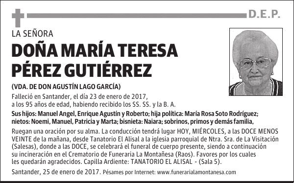 DOÑA MARIA TERESA PEREZ GUTIERREZ