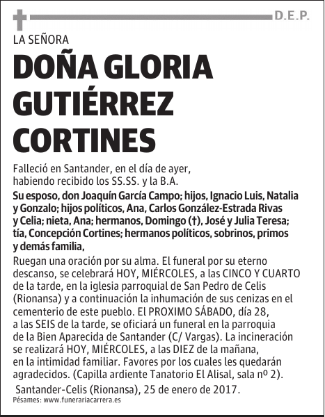 DOÑA GLORIA GUTIERREZ CORTINES