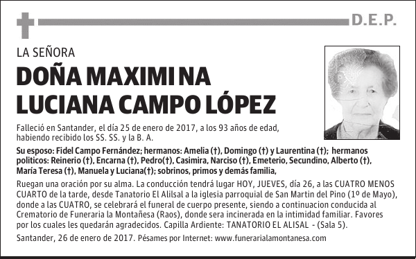 DOÑA MAXIMINA LUCIANA CAMPO LÓPEZ