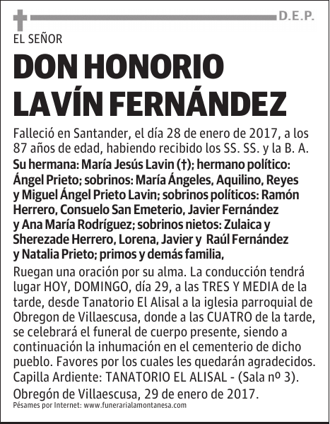 DON HONORIO LAVIN FERNANDEZ