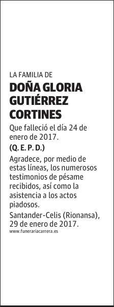 DOÑA GLORIA GUTIERREZ CORTINES