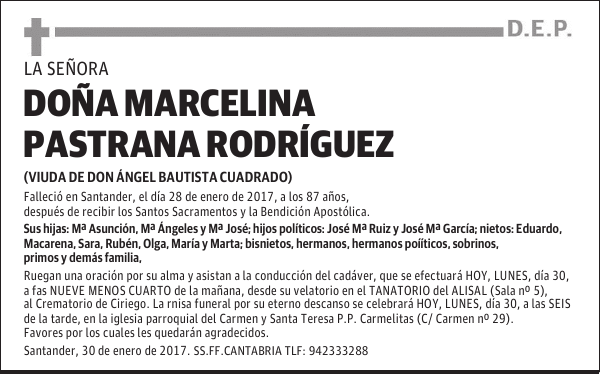 DOÑA MARCELINA PASTRAN A RODRÍGUEZ