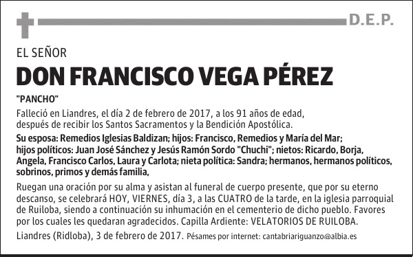 DON FRANCISCO VEGA PÉREZ
