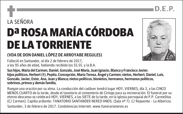 DOÑA ROSA MARIA CORDOBA DE LA TORRIENTE