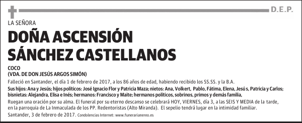 DOÑA ASCENSIÓN SÁNCHEZ CASTELLANOS