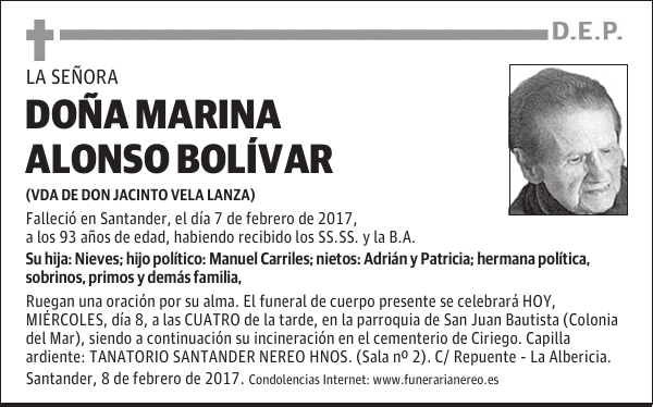 DOÑA MARINA ALONSO BOLIVAR