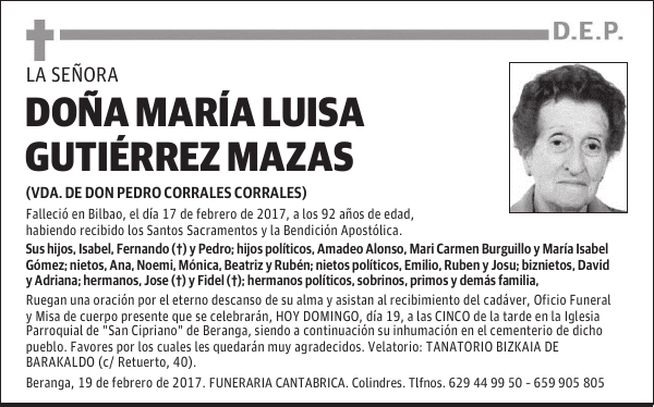 DOÑA MARÍA LUISA GUTIÉRREZ MAZAS