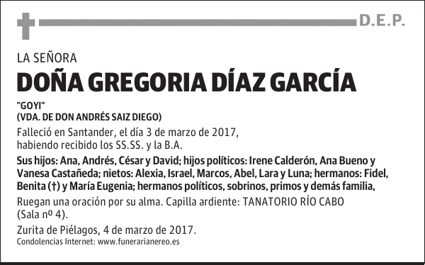 DOÑA GREGORIA DIAZ GARCIA