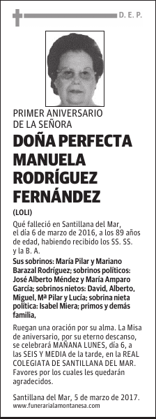 DOÑA PERFECTA MANUELA RODRÍGUEZ FERNÁNDEZ