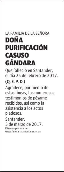 DOÑA PURIFICACIÓN CASUSO GÁNDARA
