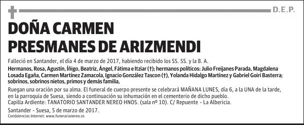 DOÑA CARMEN PRESMANES DE ARIZMENDI