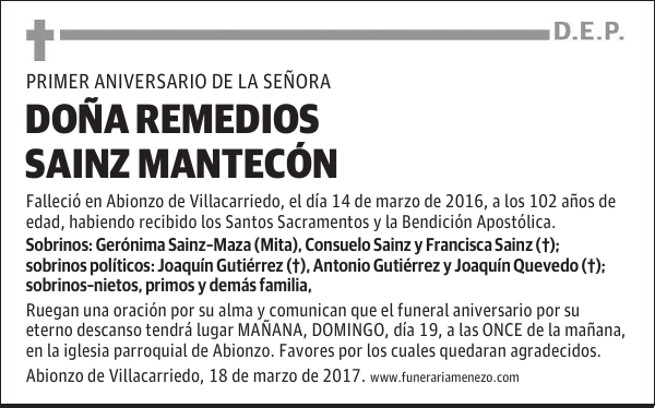 DOÑA REMEDIOS SAINZ MANTECON