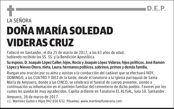 Dª MARÍA SOLEDAD VIDERAS CRUZ