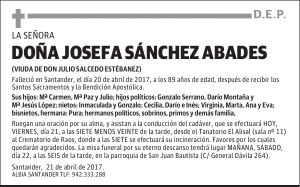 DOÑA JOSEFA SÁNCHEZ ABADES